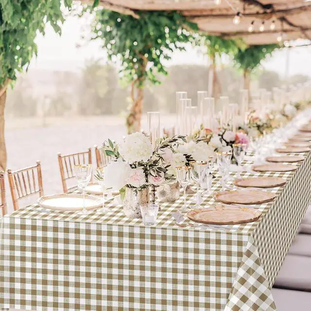Alt view image 7 of 7 - 3pcs 54X108inch Khkai Brown Beige Gingham Plastic Tablecloth
