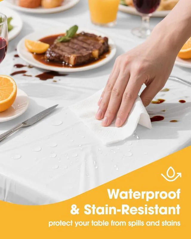 Alt view image 2 of 7 - White Plastic Table Cloth - 4 Pack 54" × 108" Rectangle Disposable Tablecloths for 6FT Tables, Table Cover for Party, Holiday & Gathering Use