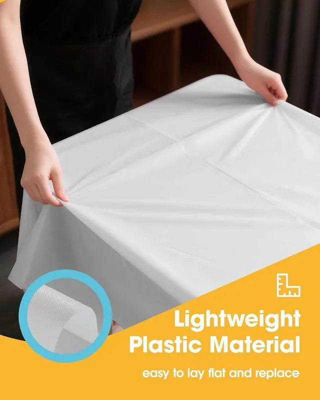 Alt view image 3 of 7 - White Plastic Table Cloth - 4 Pack 54" × 108" Rectangle Disposable Tablecloths for 6FT Tables, Table Cover for Party, Holiday & Gathering Use