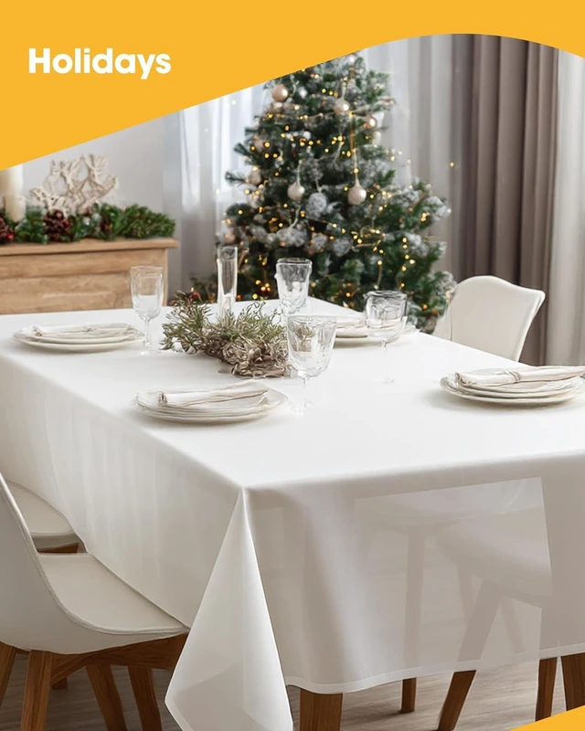 Alt view image 7 of 7 - White Plastic Table Cloth - 4 Pack 54" × 108" Rectangle Disposable Tablecloths for 6FT Tables, Table Cover for Party, Holiday & Gathering Use