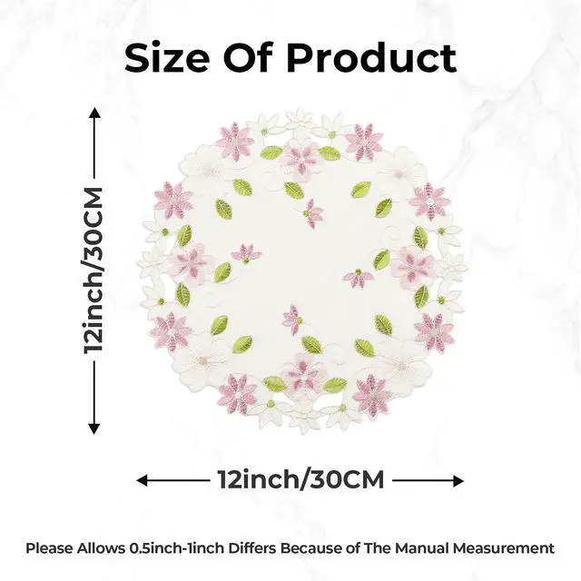 Alt view image 4 of 6 - Flower Placemat with Cutout Flower Edge, Pink Floral Cutwork Embroidered Placemats for Wedding Birthday Dinner Party Table Decor, Set of 4,Round