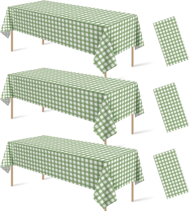 Main image of 3 Pcs Sage Green Gingham Tablecloths, Checkered Table Covers 54 x 108 Inch