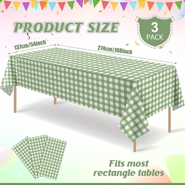 Alt view image 2 of 7 - 3 Pcs Sage Green Gingham Tablecloths, Checkered Table Covers 54 x 108 Inch