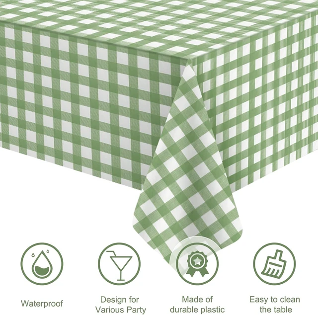 Alt view image 3 of 7 - 3 Pcs Sage Green Gingham Tablecloths, Checkered Table Covers 54 x 108 Inch