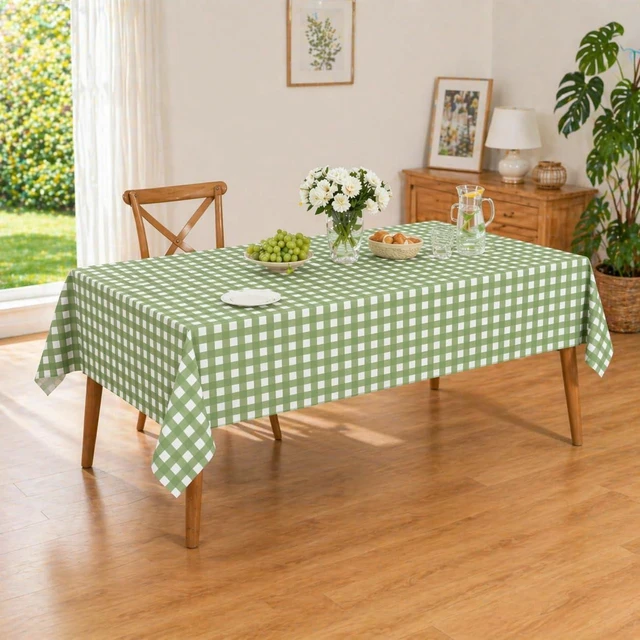 Alt view image 5 of 7 - 3 Pcs Sage Green Gingham Tablecloths, Checkered Table Covers 54 x 108 Inch