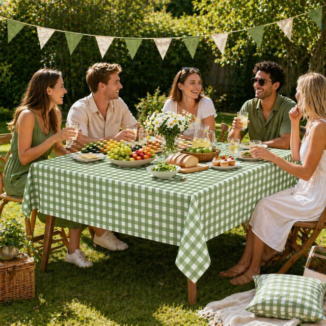 Alt view image 4 of 7 - 3 Pcs Sage Green Gingham Tablecloths, Checkered Table Covers 54 x 108 Inch