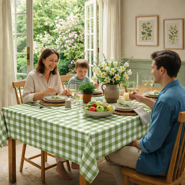 Alt view image 7 of 7 - 3 Pcs Sage Green Gingham Tablecloths, Checkered Table Covers 54 x 108 Inch