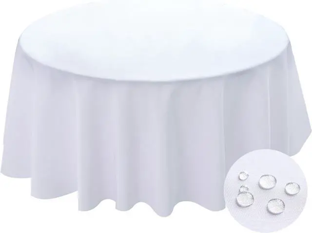 Main image of Table Cloth Round 60 Inch Tablecloth Fits Max50 Inch Diameter Top,White Washable Outdoor Winkle and Stain Resistant Spillproof Polyester Tablecloths for Round Tables Party Cover