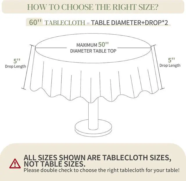 Alt view image 2 of 7 - Table Cloth Round 60 Inch Tablecloth Fits Max50 Inch Diameter Top,White Washable Outdoor Winkle and Stain Resistant Spillproof Polyester Tablecloths for Round Tables Party Cover