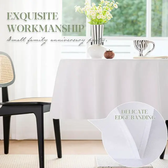 Alt view image 4 of 7 - Table Cloth Round 60 Inch Tablecloth Fits Max50 Inch Diameter Top,White Washable Outdoor Winkle and Stain Resistant Spillproof Polyester Tablecloths for Round Tables Party Cover