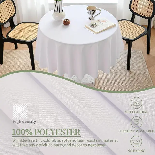 Alt view image 6 of 7 - Table Cloth Round 60 Inch Tablecloth Fits Max50 Inch Diameter Top,White Washable Outdoor Winkle and Stain Resistant Spillproof Polyester Tablecloths for Round Tables Party Cover