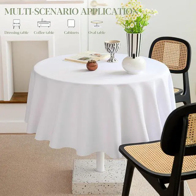 Alt view image 7 of 7 - Table Cloth Round 60 Inch Tablecloth Fits Max50 Inch Diameter Top,White Washable Outdoor Winkle and Stain Resistant Spillproof Polyester Tablecloths for Round Tables Party Cover