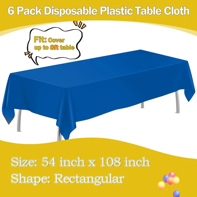 Alt view image 2 of 7 - Royal Blue 6 Pack Plastic Table Cloth 54" x 108", Disposable Tablecloths Rectangle Table Cover, Plastic Tablecloths for Parties