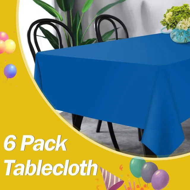 Alt view image 5 of 7 - Royal Blue 6 Pack Plastic Table Cloth 54" x 108", Disposable Tablecloths Rectangle Table Cover, Plastic Tablecloths for Parties