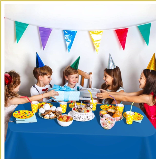 Alt view image 6 of 7 - Royal Blue 6 Pack Plastic Table Cloth 54" x 108", Disposable Tablecloths Rectangle Table Cover, Plastic Tablecloths for Parties