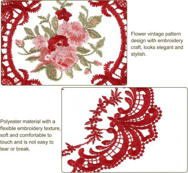 Alt view image 3 of 7 - 2Pack Retro Lace Placemat 12x12-in Square Embroidered Table Place Mats French Crochet Doilies Coasters Cup Mat for Home Wedding, Wine Red