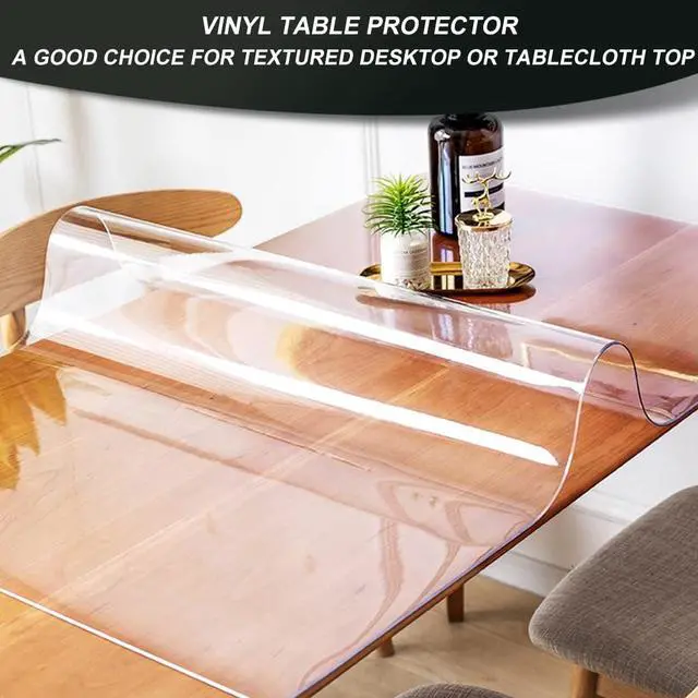 Alt view image 2 of 7 - 14x24 inch Clear Table Protector Plastic PVC Desk Protector Tablecloth Cover Office Desk Pad Mat Wood Furniture Glass Dining Tabletop Countertop Protection Waterproof Rectangular with Free Mouse Pad