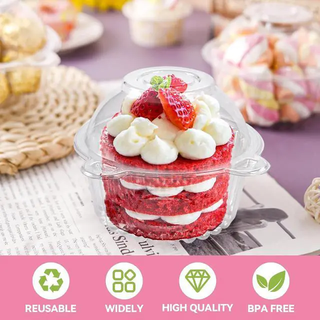 Alt view image 4 of 7 - 50 Pack Individual Cupcake Containers Plastic Cupcake Holders Deep Dome Muffin Containers