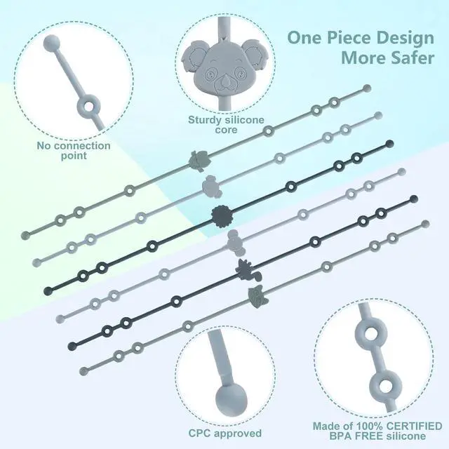 Alt view image 3 of 7 - 6-Pack Baby Toy Straps, Silicone High Chair & Stroller Straps, Toddler Bottle & Car Seat Accessories, Baby Travel Essentials with Pacifier Clips (Blue)