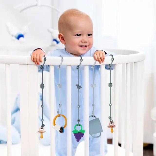 Alt view image 6 of 7 - 6-Pack Baby Toy Straps, Silicone High Chair & Stroller Straps, Toddler Bottle & Car Seat Accessories, Baby Travel Essentials with Pacifier Clips (Blue)