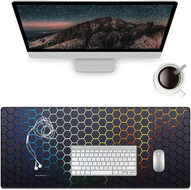 Alt view image 5 of 7 - Honeycomb Desk Pad, Stitched Edges Mouse Pad, Large Office Desk Mat, Non-Slip Gaming Mouse Pad, Laptop Desk Pad, Desk Writing Pad for Office and Home
