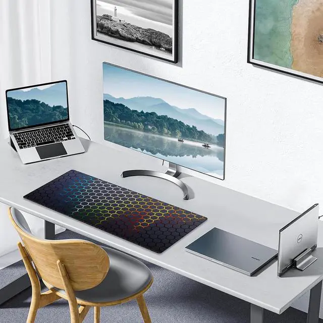 Alt view image 6 of 7 - Honeycomb Desk Pad, Stitched Edges Mouse Pad, Large Office Desk Mat, Non-Slip Gaming Mouse Pad, Laptop Desk Pad, Desk Writing Pad for Office and Home