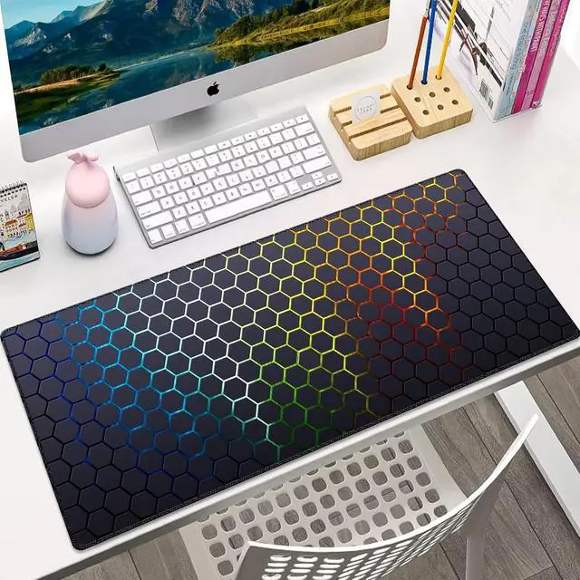 Alt view image 7 of 7 - Honeycomb Desk Pad, Stitched Edges Mouse Pad, Large Office Desk Mat, Non-Slip Gaming Mouse Pad, Laptop Desk Pad, Desk Writing Pad for Office and Home