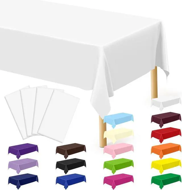 Main image of 4 Packs White Plastic Tablecloth, Large Sturdy Disposable Table Cloth