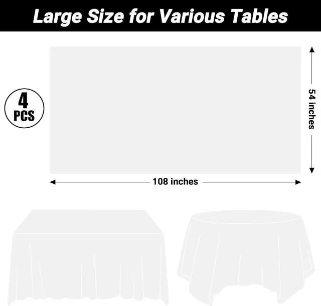 Alt view image 2 of 7 - 4 Packs White Plastic Tablecloth, Large Sturdy Disposable Table Cloth