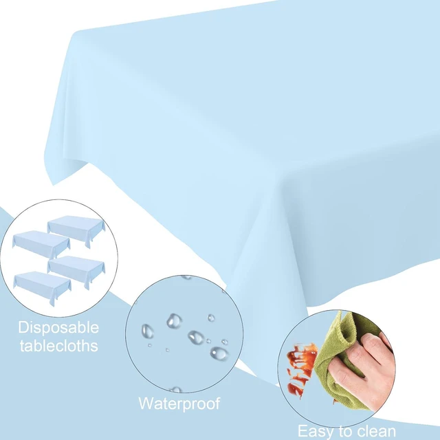 Alt view image 2 of 7 - 2 Pack Light Blue Tablecloth Disposable Baby Blue Table Covers 54" x 108" Blue Pastel Table Cloths for Parties Bridal Shower Engagement Wedding Birthday BBQ Picnic Indoors & Outdoors Party