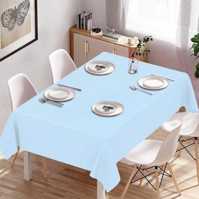 Alt view image 7 of 7 - 2 Pack Light Blue Tablecloth Disposable Baby Blue Table Covers 54" x 108" Blue Pastel Table Cloths for Parties Bridal Shower Engagement Wedding Birthday BBQ Picnic Indoors & Outdoors Party