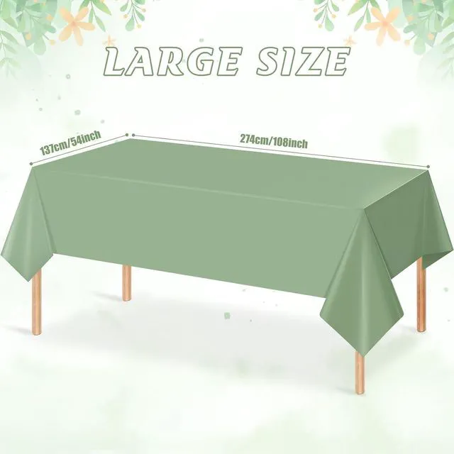 Alt view image 2 of 7 - 3Pack Sage Green Plastic Tablecloths for Rectangle Tables, Light Green Disposable Tablecloth, Waterproof Sage Green Table Cover for Birthday Bridal Wedding Baby Shower Party Decorations, 54 X 108Inch