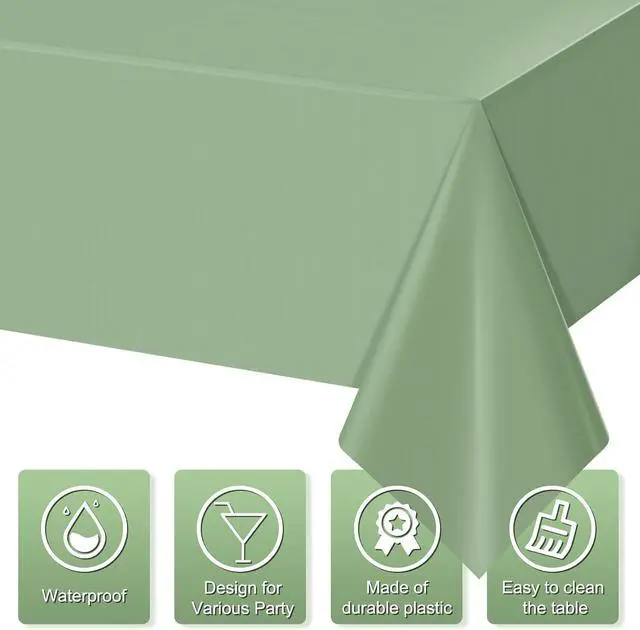 Alt view image 3 of 7 - 3Pack Sage Green Plastic Tablecloths for Rectangle Tables, Light Green Disposable Tablecloth, Waterproof Sage Green Table Cover for Birthday Bridal Wedding Baby Shower Party Decorations, 54 X 108Inch