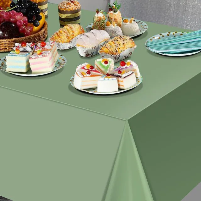 Alt view image 5 of 7 - 3Pack Sage Green Plastic Tablecloths for Rectangle Tables, Light Green Disposable Tablecloth, Waterproof Sage Green Table Cover for Birthday Bridal Wedding Baby Shower Party Decorations, 54 X 108Inch
