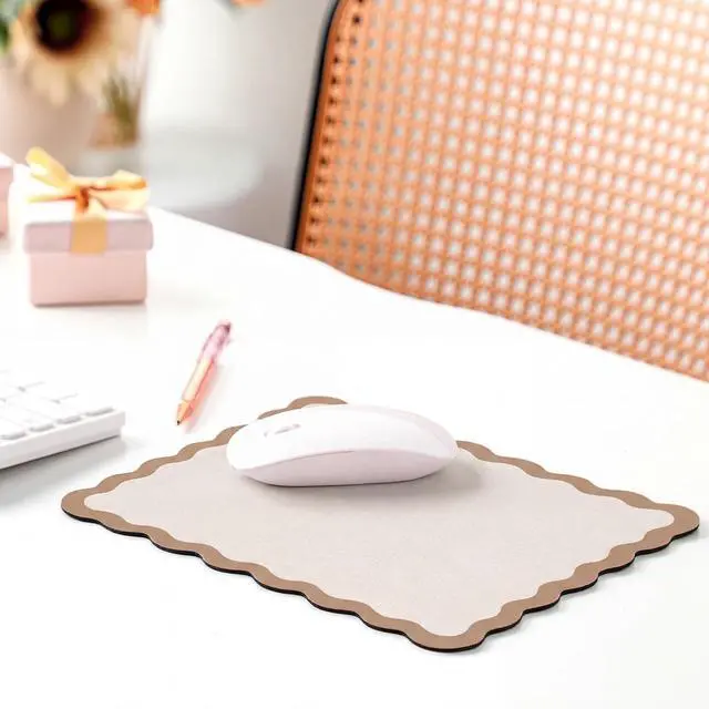 Alt view image 7 of 7 - Cute Scalloped Mouse Pad Non-Slip Mousepad 9.8x7.9in,Beige