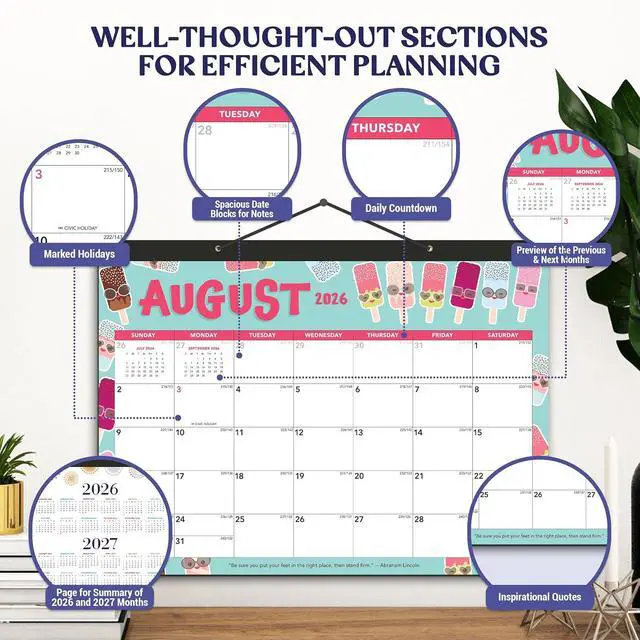 Alt view image 7 of 7 - 12 Months Colorful Assorted Academic Desk Calendar 2026-2027