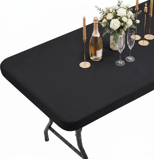 Main image of Elastic Fitted Tablecloths Rectangle Tables Covers 1 Pack 6FT Black