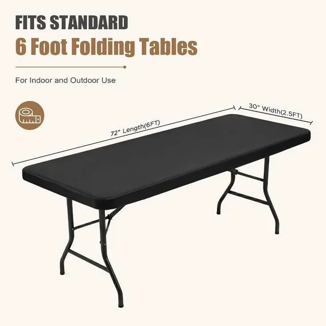 Alt view image 2 of 7 - Elastic Fitted Tablecloths Rectangle Tables Covers 1 Pack 6FT Black