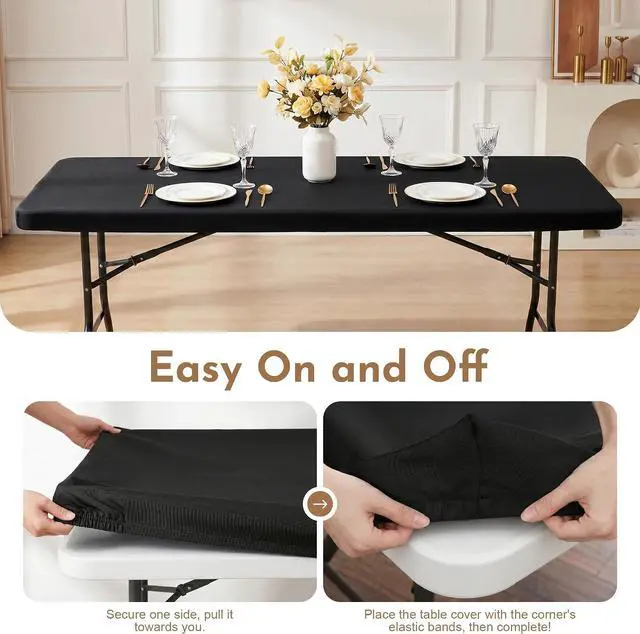 Alt view image 4 of 7 - Elastic Fitted Tablecloths Rectangle Tables Covers 1 Pack 6FT Black
