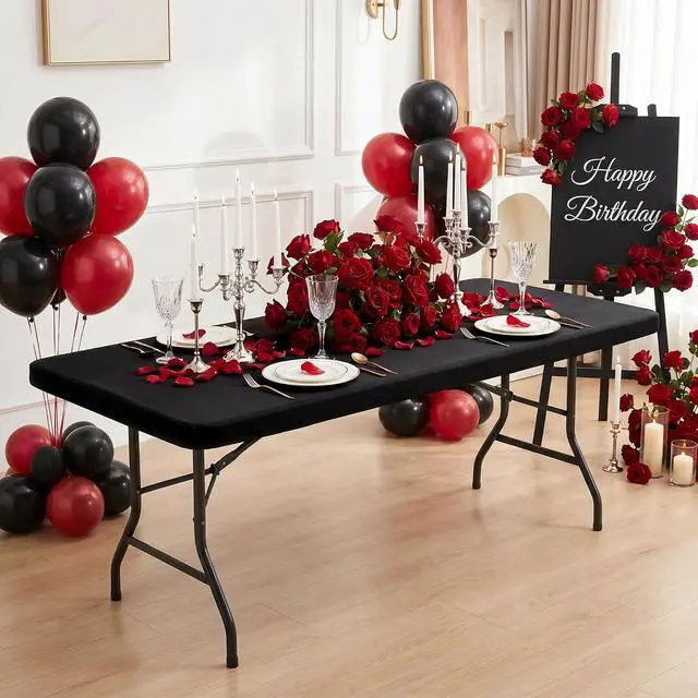 Alt view image 7 of 7 - Elastic Fitted Tablecloths Rectangle Tables Covers 1 Pack 6FT Black