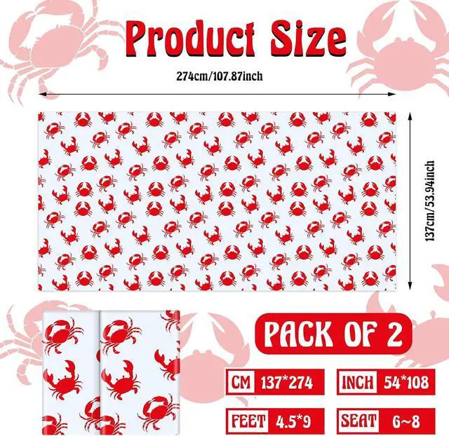 Alt view image 2 of 6 - 2 Pcs Crab Tablecloth 54x108 Inch Plastic Party,Red Crabs Style
