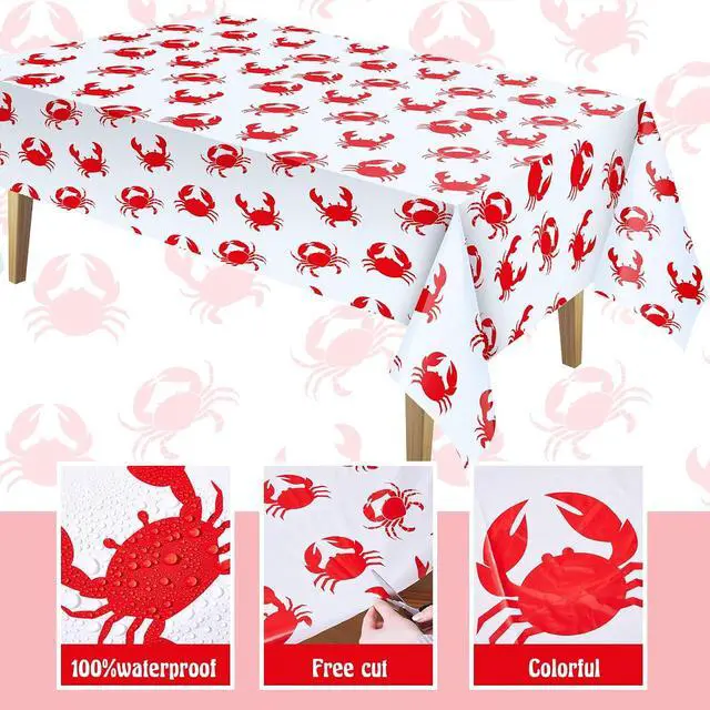 Alt view image 3 of 6 - 2 Pcs Crab Tablecloth 54x108 Inch Plastic Party,Red Crabs Style