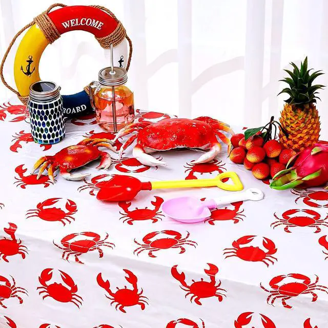 Alt view image 4 of 6 - 2 Pcs Crab Tablecloth 54x108 Inch Plastic Party,Red Crabs Style