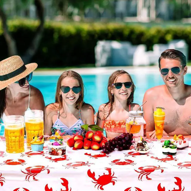Alt view image 5 of 6 - 2 Pcs Crab Tablecloth 54x108 Inch Plastic Party,Red Crabs Style