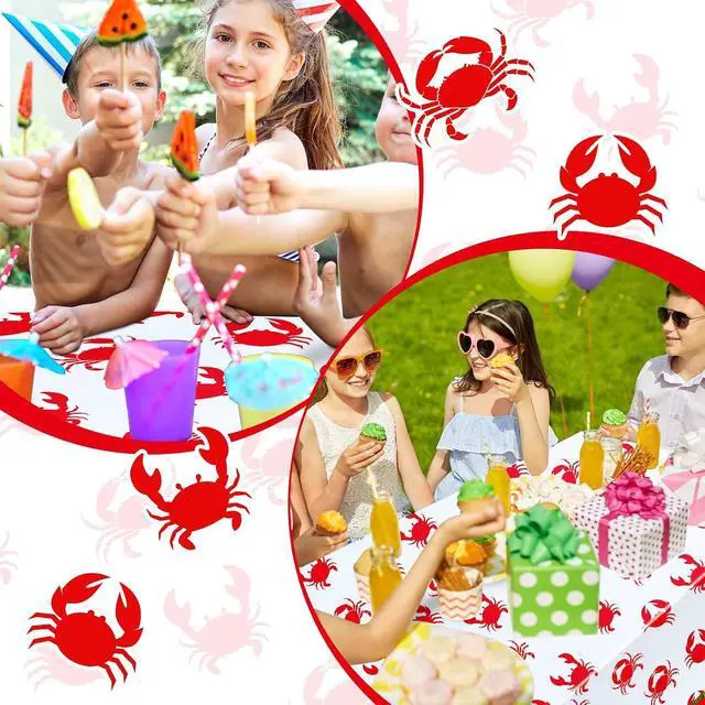 Alt view image 6 of 6 - 2 Pcs Crab Tablecloth 54x108 Inch Plastic Party,Red Crabs Style