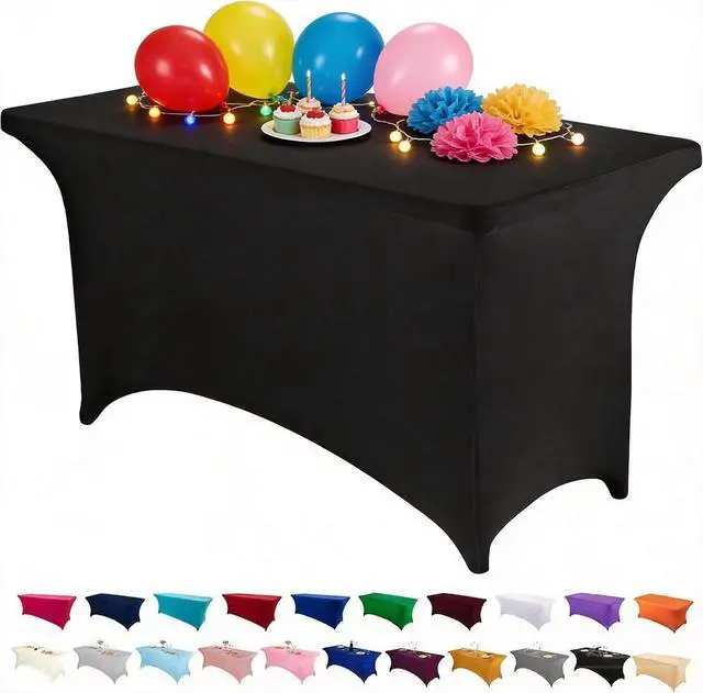 Alt view image 2 of 7 - 4FT Spandex Table Cover Rectangular Stretch Spandex Tablecloth (Black,4FT)