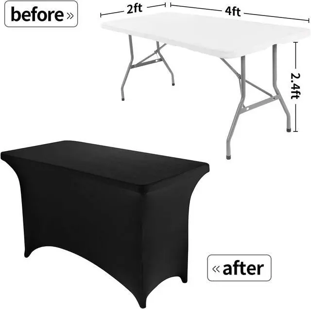 Alt view image 3 of 7 - 4FT Spandex Table Cover Rectangular Stretch Spandex Tablecloth (Black,4FT)