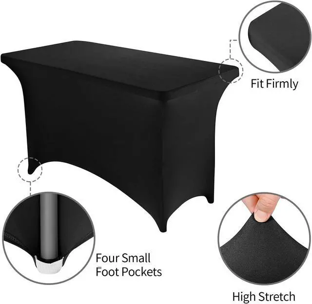 Alt view image 4 of 7 - 4FT Spandex Table Cover Rectangular Stretch Spandex Tablecloth (Black,4FT)