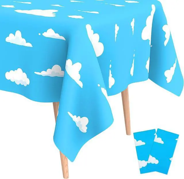 Main image of 2Pcs Blue Sky and White Clouds Tablecloth Birthday Party Supplies, 54x108 Inch Cartoon Story Tablecloth, Cartoon Tablecovers Party Table Cover for Baby Boy Girl Kids Shower Birthday Party Decorations