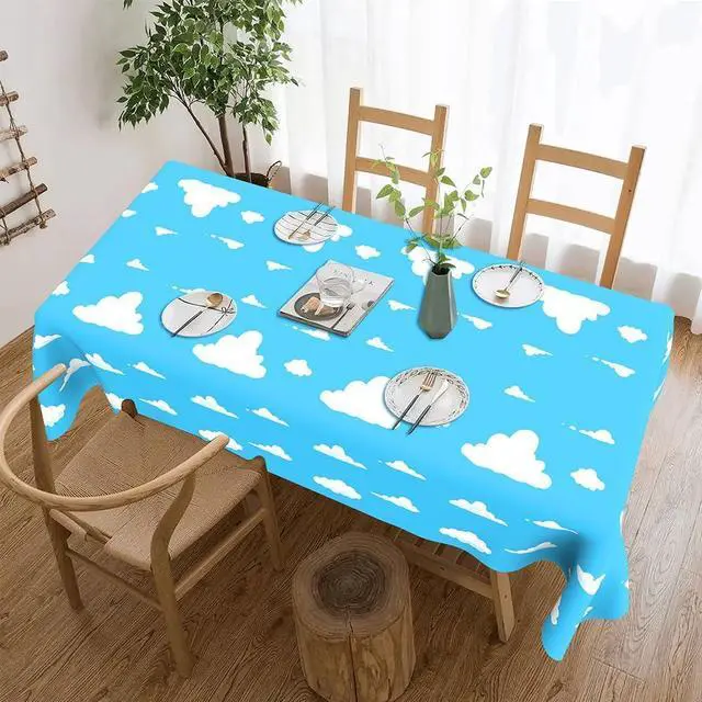 Alt view image 5 of 7 - 2Pcs Blue Sky and White Clouds Tablecloth Birthday Party Supplies, 54x108 Inch Cartoon Story Tablecloth, Cartoon Tablecovers Party Table Cover for Baby Boy Girl Kids Shower Birthday Party Decorations
